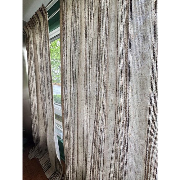 Vintage 70s pleated curtain, tan, brown vertical stripes, price for one - Picture 3 of 10
